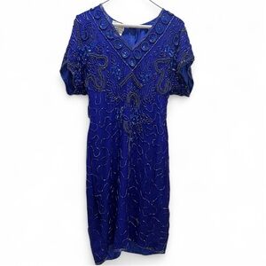 Vintage 1980s Elegant Blue sequin Embellished Stenay Dress size 8